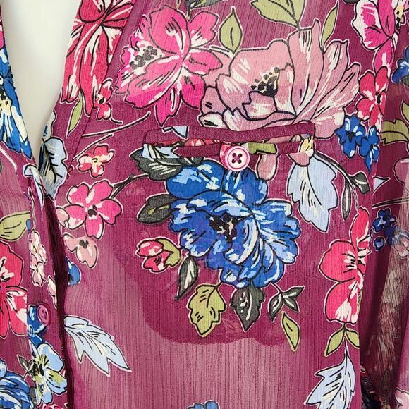 Kut from the kloth Shirt Women's Small Petite Jasmine Chiffon Button-Up Floral - Picture 6 of 11